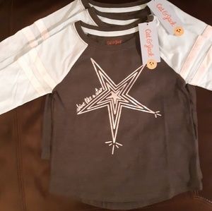 Girls Quarter Length Gray and Teal Star Shirts